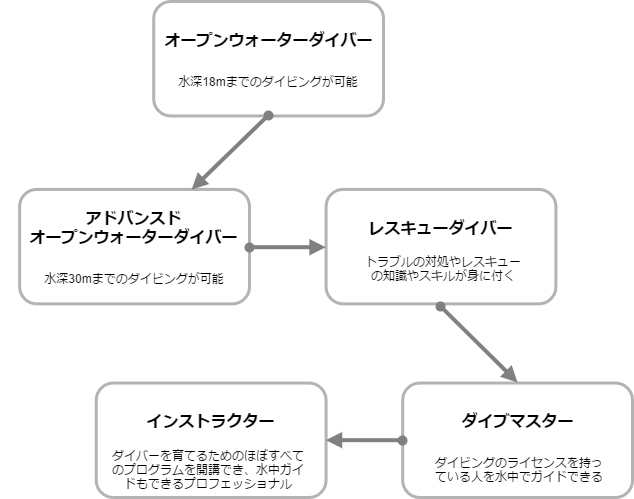 ダイビングライセンスの種類とステップアップ